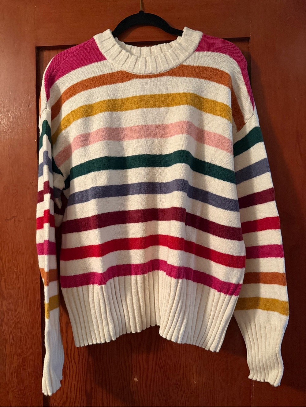 GAP Women’s Cream Crewneck Sweater with Multi Color Stripes
